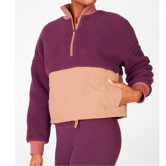 Fabletics Mallory Fleece Pullover Sweatshirt Maroon Woman’s XS - Picture 1 of 15